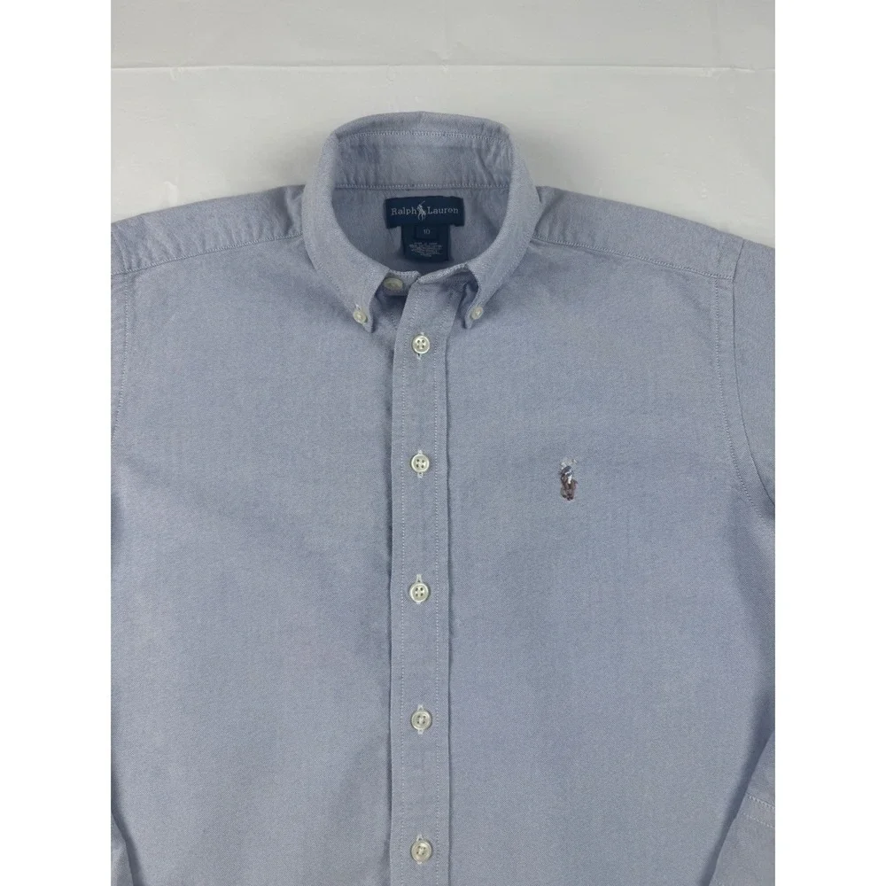 Ralph Lauren Boys Light Blue Oxford Button Down Shirt Size 10 Long Sleeve Pony